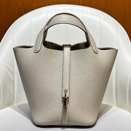 【エルメス HERMES】ピコタンロック18 PM シルバー金具 ハンドバッグ  エトゥープ(100%手縫い)